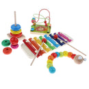 4PCS Wooden Educational Toy - Musical Xylophone/ Bead Maze/ Stacking Ring Tower/ Twisty Caterpillar Set for Baby Children Gift