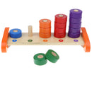 Wooden Colorful 5 Column Ring Blocks Stacking Mathematics Number Counting Learning Education Toy
