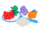 Set of 6 Mini Squeaky Ocean Animal with a Blue Handle Fish Net, Kids Baby's Bath Time Toy Gift, OPP Packing