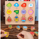 2-in-1 Wooden Cartoon Jigsaw Puzzles Blocks Board & Beads Threading Educational Toy Play Activity- Traffic