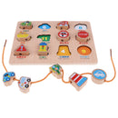 2-in-1 Wooden Cartoon Jigsaw Puzzles Blocks Board & Beads Threading Educational Toy Play Activity- Traffic