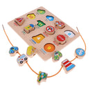 2-in-1 Wooden Cartoon Jigsaw Puzzles Blocks Board & Beads Threading Educational Toy Play Activity- Traffic