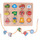 2-in-1 Wooden Cartoon Jigsaw Puzzles Blocks Board & Beads Threading Educational Toy Play Activity- Traffic