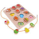 2-in-1 Wooden Cartoon Jigsaw Puzzles Blocks Board & Beads Threading Educational Toy Play Activity- Fruits