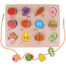 2-in-1 Wooden Cartoon Jigsaw Puzzles Blocks Board & Beads Threading Educational Toy Play Activity- Fruits