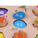 2-in-1 Wooden Cartoon Jigsaw Puzzles Blocks Board & Beads Threading Educational Toy Play Activity- Fruits