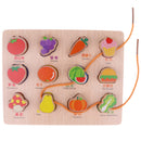 2-in-1 Wooden Cartoon Jigsaw Puzzles Blocks Board & Beads Threading Educational Toy Play Activity- Fruits