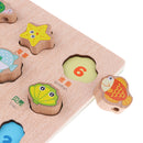 2-in-1 Wooden Cartoon Jigsaw Puzzles Blocks Board & Beads Threading Educational Toy Play Activity- Marine