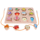 2-in-1 Wooden Cartoon Jigsaw Puzzles Blocks Board & Beads Threading Educational Toy Play Activity- Marine