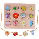 2-in-1 Wooden Cartoon Jigsaw Puzzles Blocks Board & Beads Threading Educational Toy Play Activity- Marine