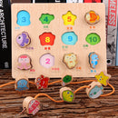 2-in-1 Wooden Cartoon Jigsaw Puzzles Blocks Board & Beads Threading Educational Toy Play Activity- Marine
