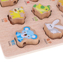 2-in-1 Wooden Cartoon Jigsaw Puzzles Blocks Board & Beads Threading Educational Toy Play Activity- Animal