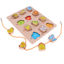 2-in-1 Wooden Cartoon Jigsaw Puzzles Blocks Board & Beads Threading Educational Toy Play Activity- Animal