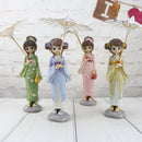 Lovely Handmade Resin Japanese Style Kimono Girl Doll with Umbrella Home DÃ©cor Â–Green