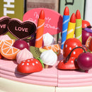 Wooden Merry Christmas Fruit Birthday Cake & Tableware Playsets Play Food Kids Fun Cutting Toy Kitchen Role Pretend Play Cooking