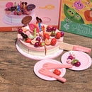 Wooden Merry Christmas Fruit Birthday Cake & Tableware Playsets Play Food Kids Fun Cutting Toy Kitchen Role Pretend Play Cooking