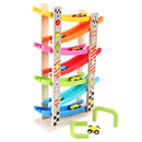 Wooden 7-Layer Ramp Race Track & 8 Mini Inertia Car Sliding Toy Vehicel & Train Playset for Baby Toddler Fine Motor Skill Developmental Activity