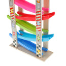 Wooden 7-Layer Ramp Race Track & 8 Mini Inertia Car Sliding Toy Vehicel & Train Playset for Baby Toddler Fine Motor Skill Developmental Activity