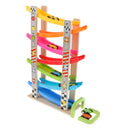 Wooden 7-Layer Ramp Race Track & 8 Mini Inertia Car Sliding Toy Vehicel & Train Playset for Baby Toddler Fine Motor Skill Developmental Activity