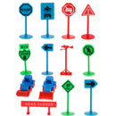 13pcs Plastic Assorted Engineering Vehicles Block Street Traffic Sign Playset Toy Kids Educational