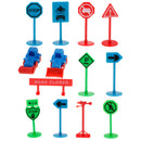 13pcs Plastic Assorted Engineering Vehicles Block Street Traffic Sign Playset Toy Kids Educational
