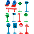 13pcs Plastic Assorted Engineering Vehicles Block Street Traffic Sign Playset Toy Kids Educational