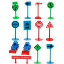 13pcs Plastic Assorted Engineering Vehicles Block Street Traffic Sign Playset Toy Kids Educational