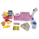 24pcs Electronic Cash Register Scanner Toy w/ Sound & Light - Pretend Play Supermarket Checkout Game, w/ Shopping Basket & Play Food Grocery Red