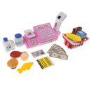 24pcs Electronic Cash Register Scanner Toy w/ Sound & Light - Pretend Play Supermarket Checkout Game, w/ Shopping Basket & Play Food Grocery Red