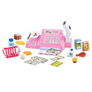 24pcs Electronic Cash Register Scanner Toy w/ Sound & Light - Pretend Play Supermarket Checkout Game, w/ Shopping Basket & Play Food Grocery Red