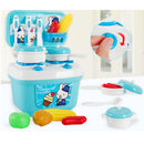 13 pieces Pretend Play Kitchen Toy - Cooking Foods Utensils Cookware Kitchenware, Box Style Oven Pots Pans for Kids Play House Game Blue