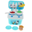 13 pieces Pretend Play Kitchen Toy - Cooking Foods Utensils Cookware Kitchenware, Box Style Oven Pots Pans for Kids Play House Game Blue