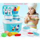 13 pieces Pretend Play Kitchen Toy - Cooking Foods Utensils Cookware Kitchenware, Box Style Oven Pots Pans for Kids Play House Game Blue