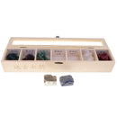 Rock & Mineral Collection - Geology Specimens Earth Science Educational - Wooden Box Of 7 pieces Natural Quartz Amethyst Azurite Coral