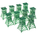 10Pcs Plastic Military Watch Tower Miniature Army Base Building Playset Accessories - Green