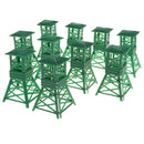 10Pcs Plastic Military Watch Tower Miniature Army Base Building Playset Accessories - Green