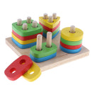 Wooden Stacking Geometry Blocks Board Puzzle Early Color & Shapes Cognition Learning Sorting Puzzle Educational Kids Baby Toy