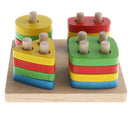 Wooden Stacking Geometry Blocks Board Puzzle Early Color & Shapes Cognition Learning Sorting Puzzle Educational Kids Baby Toy
