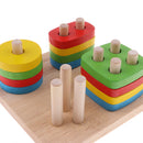 Wooden Stacking Geometry Blocks Board Puzzle Early Color & Shapes Cognition Learning Sorting Puzzle Educational Kids Baby Toy