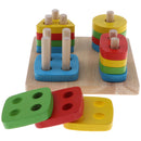 Wooden Stacking Geometry Blocks Board Puzzle Early Color & Shapes Cognition Learning Sorting Puzzle Educational Kids Baby Toy