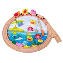 Wooden Train Fishing Game Playset with 8 Fishes and 1 Pole, Educational Toy Gift for Kids Children