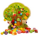 Lacing Wooden Threading Beads Set Stringing Blocks Early Learning Toy for Preschoolers, Primary Wooden Fruits and Vegetables Beads Toys