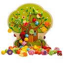 Lacing Wooden Threading Beads Set Stringing Blocks Early Learning Toy for Preschoolers, Primary Wooden Fruits and Vegetables Beads Toys