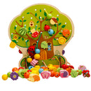 Lacing Wooden Threading Beads Set Stringing Blocks Early Learning Toy for Preschoolers, Primary Wooden Fruits and Vegetables Beads Toys