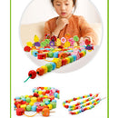 Lacing Wooden Threading Beads Set Stringing Blocks Early Learning Toy for Preschoolers, Primary Wooden Fruits and Vegetables Beads Toys