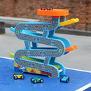 Wooden Ramp Racer Toy Race Track Car Games for Kids Toddlers Boys Gift with 4 Mini Racers