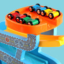 Wooden Ramp Racer Toy Race Track Car Games for Kids Toddlers Boys Gift with 4 Mini Racers
