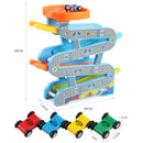 Wooden Ramp Racer Toy Race Track Car Games for Kids Toddlers Boys Gift with 4 Mini Racers