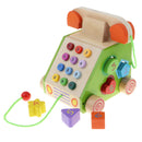 3 In 1 Wooden Telephone Activity Play Center, Pull Along & Pretend Play Landline Toy for Kids and Toddlers