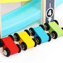Kids Intellectual Wooden Inertial 4 Layers Ramp Track & Race Car Developmental Toy Vehicle with 4 Small Cars Racers